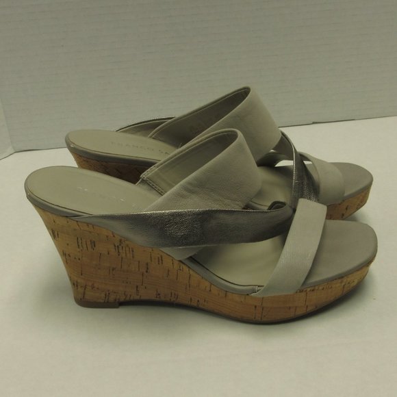 FRANCO SARTO Chevron Leather Platform Wedge Sandal Size 6.5 Cross Strap Open Toe - Picture 1 of 14